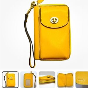 Coach wristlet Wallet Leather Phone Cigarette Case Turn Lock Zip Around